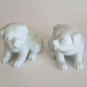 FRITZ AND FLOYD WHITE PORCELAIN PUG FIGURINES
